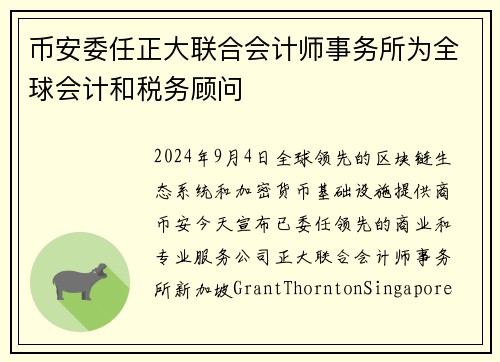 币安委任正大联合会计师事务所为全球会计和税务顾问